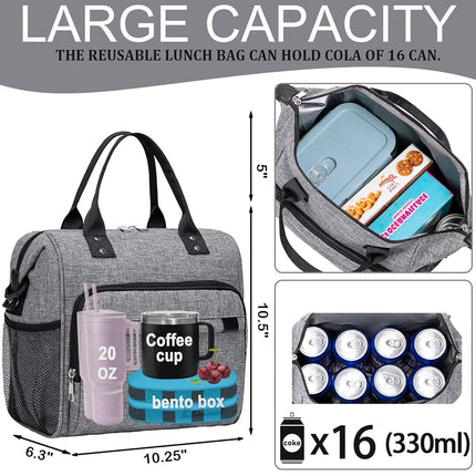 TuErCao Insulated Lunch Bag Soft Cooler Bag for Beach Travel Picnic, Adult Lunch Box for Women for Work, Dark Grey