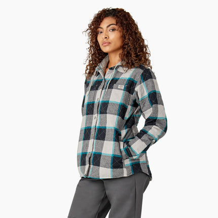 Chaqueta de camisa de franela con capucha Dickies para mujer, gris, 2X