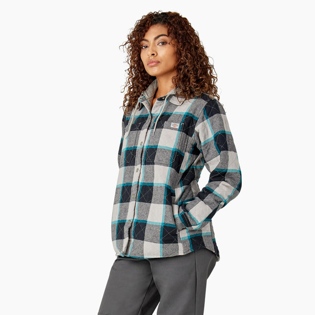 Dickies Women's Flannel Hooded Shirt Jacket, Grey, 2X