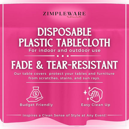 ZIMPLEWARE Premium Hot Pink Plastic Table Cloth Disposable (6 Pack) Round Tablecloth (84in) Party Table Cloths Disposable, Perfect Table Cloth Round Cover for Any Table Up to 6 Feet