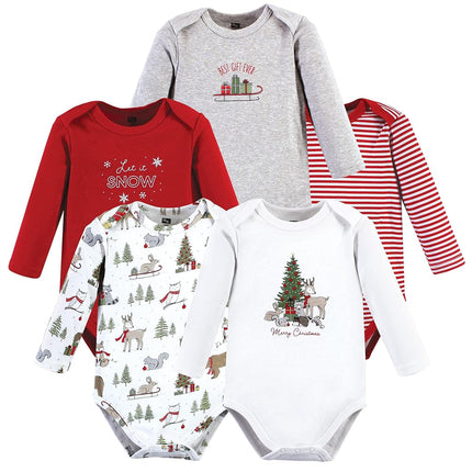Hudson Baby unisex-baby Cotton Long-sleeve Bodysuits, Christmas Forest, 0-3 Months