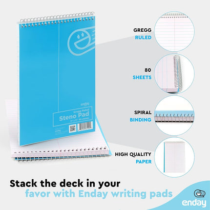 Enday Steno Pads Spiral 6x9 12 Pack, Gregg Rule White Paper, 80 Sheets Steno Notebook for writing in Pink, Purple, Green, Blue, Red, Grey, Multicolor