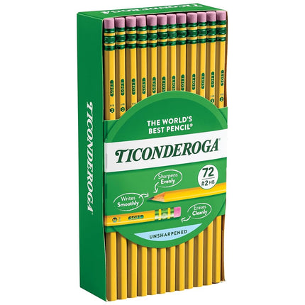 Ticonderoga No. 2/HB Soft Pencils, 72-Count, Cello Wrapped (Wood Case, Black Writing) in Yellow (33904)