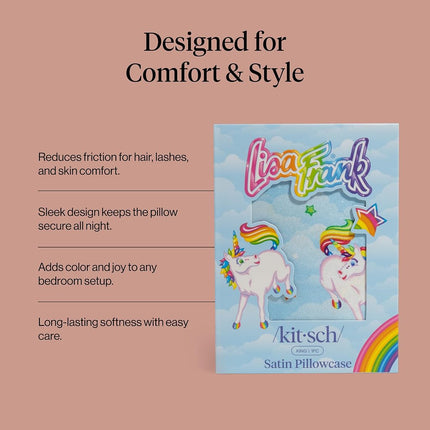 Kitsch x Lisa Frank Satin Pillowcase with Zipper for Hair & Skin, Softer Than Silk Pillow Cases, Wrinkle-Free, Smooth and Cooling Satin Pillow Covers, King Size (19x36) - MarkieTM