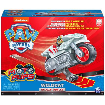 PAW PATROL Moto Pups Wildcat Figure with Pull-Out Motor with Wheelie Function - Toy Car