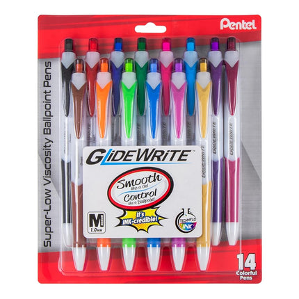 Pentel GlideWrite Ballpoint Pen 1.0mm 14/Pkg-Assorted Colors