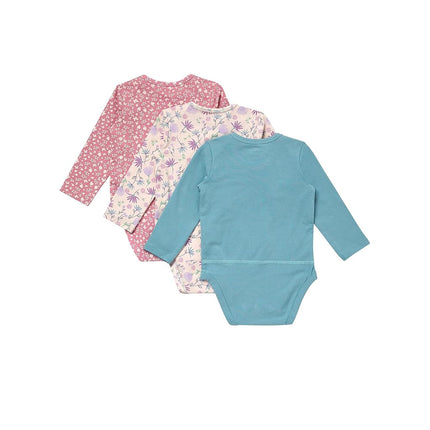 Hanes Unisex Baby Pure Comfort Long Sleeve Bodysuits, Infant Bodysuits, Boys & Girls, 3-pack, Rose/Blush/Blue, 9 MONTHS