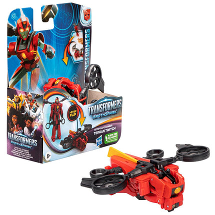 Transformers Toys EarthSpark 1-Step Flip Changer Terran Twitch, 10-cm Action Figure, Robot Toys for Ages 6 and Up