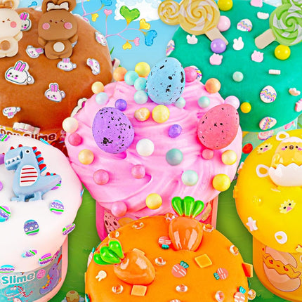 LAWOHO 6 Easter Slime Kit - Butter Slime for Children with Easter Eggs & Easter Slime Add-ins, Fluffy Slime Kits for Girls and Boys, 360 ml Easter Slime Making Kit, Easter Slime Party Favours for