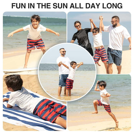 Kanu Surf Short de Bain Rayé Troy pour Tout-Petits Garçons, Bleu Marine/Rouge, 3T