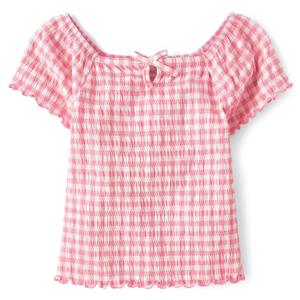 The Children's Place Girls' Smocked Short Sleeve Tops, Cosmos Keyhole, XX-Large