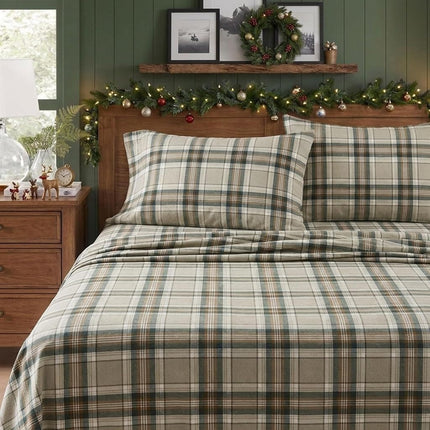 Eddie Bauer Warm Breathable Cotton Flannel Bedding with Deep Pockets, Brushed for Extra Softness, Cozy Home Decor, Oeko-Tex Certified, Edgewood Plaid, Queen