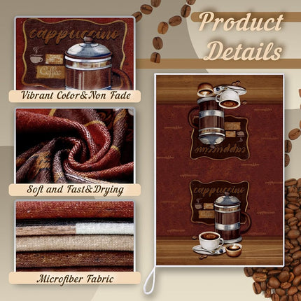 Boyiee Set of 6 Absorbent Dish Towels - 24 x 16 Inches, Retro Kitchen Hand Towels - Coffee Bar Decor, Coffee Lovers Gifts for Kitchen Room Decoration, 60 x 40 cm