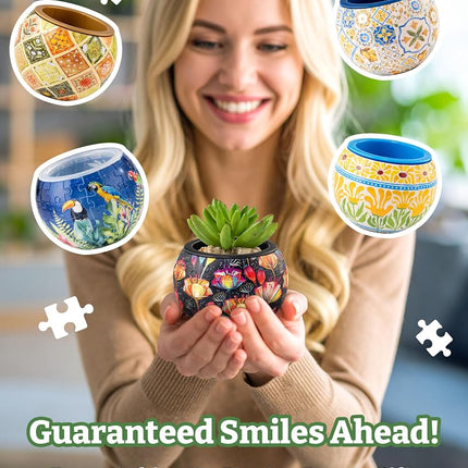 PieceRelax 3D Puzzle Planter - Hello Pumpkin Season - Small Round Plant Pots with Drainage, Home Decor Flower Pots for Indoor Cactus, Succulents Pots [K1107]