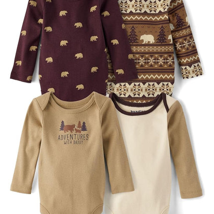 The Children's Place Baby Boys' And Newborn Long Sleeve Bodysuits, Multipacks, Iced Coffeee Fairisle 4-pack, Preemie