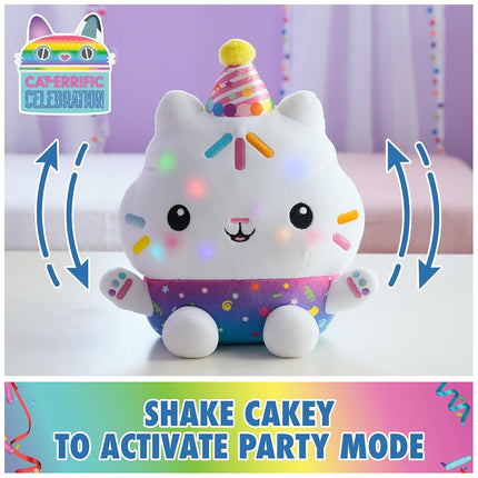 Gabby’s Dollhouse Celebrations, Sprinkle Party Cakey Cat Soft Toy, 25-Centimetre Interactive Soft Toy with Sounds, Kids’ Toys for Girls and Boys Aged 3+