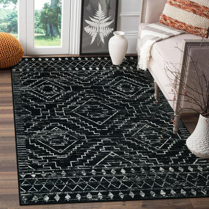 Wonnitar Moroccan 3x5 Rug, Black Washable Small Ru