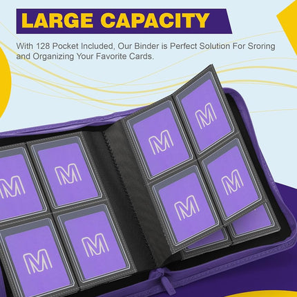 Toploader Binder,4-Pocket Side Load Trading Card Album, Holds 128 Cards with Double-Sided Pockets for MTG, Sports Cards, Top Loader Storage