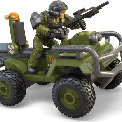 MEGA Halo The Series ATV Building Toys Set, FLEETCOM Mongoose Vehicle with 79 Pieces, 1 Poseable Articulation Figure, Green, Kids or Adults