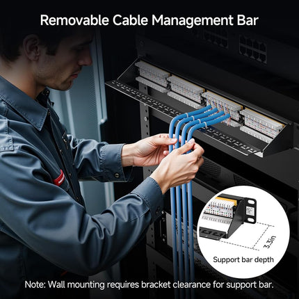 Cable Matters Rackmount or Wall Mount 1U 24-Port Cat 6 Network Patch Panel with Support Bar