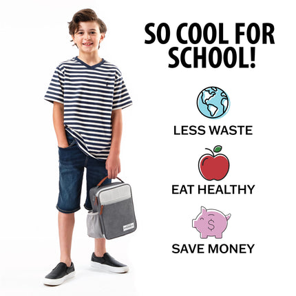Foundry by Fit + Fresh, Thayer Insulated Lunch Bag, Reusable Lunch Box & Soft Mini Cooler Bag, Perfect for School, Work, Picnics & More, Corduroy Charcoal Grey