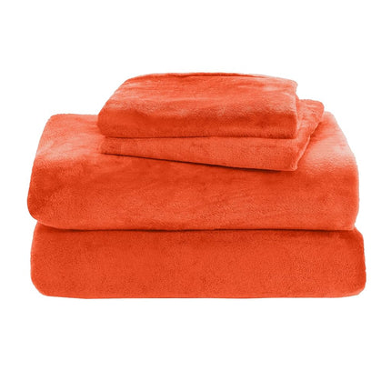 Elegant Comfort Luxuriously Soft 4-Piece Velvet Plush Flannel Sheet Set - Premium Quality - Cozy Warm, Anti-Static, Non Pilling Fuzzy Velvet Flannel Fleece Deep Pocket Sheet Set - Twin XL, Orange