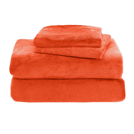 Elegant Comfort Luxuriously Soft 4-Piece Velvet Plush Flannel Sheet Set - Premium Quality - Cozy Warm, Anti-Static, Non Pilling Fuzzy Velvet Flannel Fleece Deep Pocket Sheet Set - Twin XL, Orange