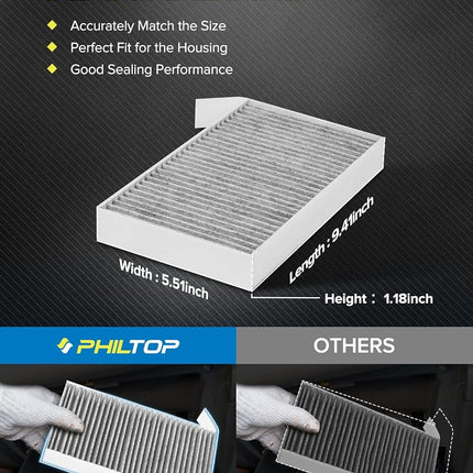 PHILTOP Cabin Air Filter, Replacement for Model 3/Y,Model 3 2017, 2018, 2019, 2020, 2021,Model Y 2020, 2021, Premium Cabin Filter with Activated Carbon, Pack of 1