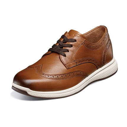 Florsheim Chaussures basses à lacets Lakes Jr. pour homme, bout golf, cuir fraisé cognac/semelle blanche, 11 UK enfant