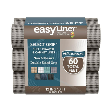 Forro para estantes EasyLiner Select Grip - Fácil de instalar y cortar a medida - Antideslizante, no adhesivo, forro para cajones, estantes y gabinetes de cocina, baño y despensa - 30 cm x 3 m - Gris - 6 rollos