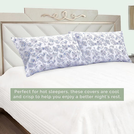 Elegant Comfort Ultra Soft Set of 2 Floral Print Pillowcases - 1500 Premium Hotel Quality Microfiber, Soft and Smooth Envelope Closure 2-Piece Pillow Covers - King, Paisley Indigo
