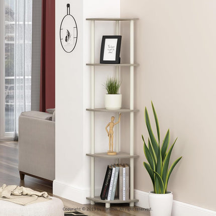 Furinno TURN-N-TUBE Corner Shelf, 5-Tier Corner Bookshelf, Open Storage Shelves, for Organization and Storage, Living Room, Home Office, Garage, Bedroom, Sonoma Oak