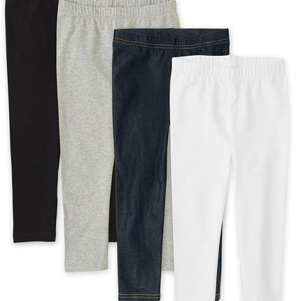 The Children's Place Leggings Capri para Niña, Paquete de 4 para Uso Diario Negro/Gris/Índigo/Blanco, Talla Grande