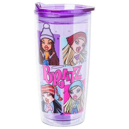 Silver Buffalo Bratz Logo carré gobelet de voyage double paroi 590 ml avec couvercle coulissant