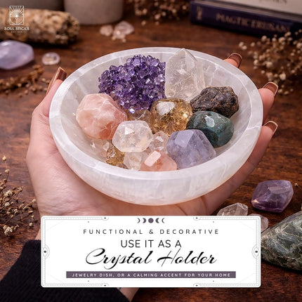 Selenite Crystal Bowls for Smudging, Healing, Recharging Crystals | Pure Selenite Smudge Bowl & Crystal Charging Station Ethically Sourced in Morocco (4 Inch (Pack of 1)