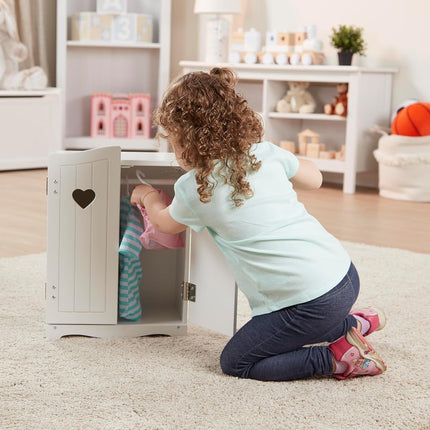 Melissa & Doug Mine to Love Wooden Play Armoire Closet for Dolls, Stuffed Animals - White (17.3" H X 12.4" W x 8.5" D Assembled)