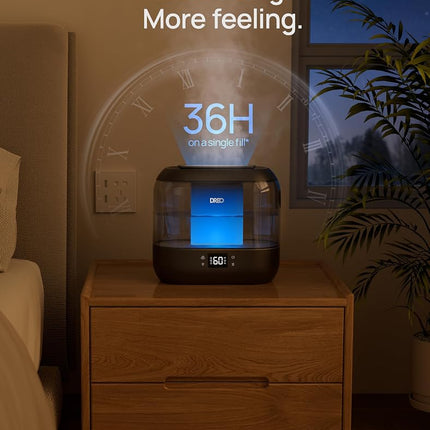 DREO Smart Humidifiers for Bedroom, Top Fill 4L Supersized Humidifier Large Room with 28 dB, 36H Runtime, Touch/APP/Voice Control, Nightlight, Cool Mist Humidifiers for Baby, Plants, Indoor, Ebony