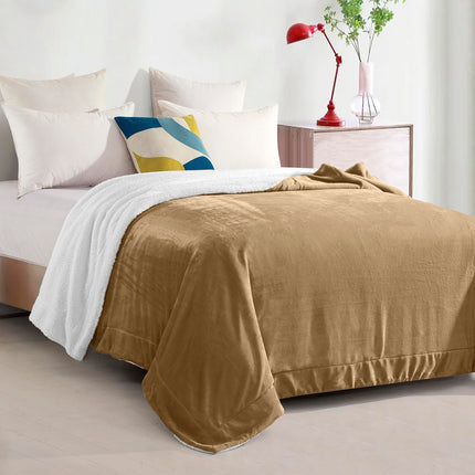 Elegant Comfort Ultra Soft Reversible Flannel Sherpa Blanket - Cozy Silky Fleece Throw for Couch, Bed - Plush Fuzzy Warm Winter Blanket for Gift, Twin XL, Taupe