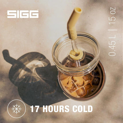 SIGG Helia Optimistic Yellow Travel Mug (0.45 L), Double-Walled Insulated Thermal Cup with Glass Straw, Leakproof Stainless Steel Tumbler for Hot and Cold Drinks