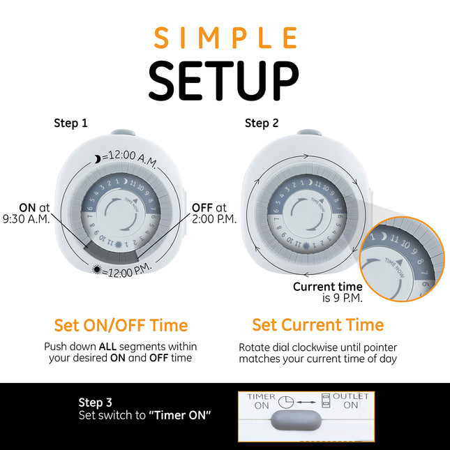 GE 24-Hour Heavy Duty Indoor Plug-In Mechanical Timer, 1 Grounded Outlet, 30 Minute Intervals, Daily On/Off Cycle, for Lamps, Portable Fans, Seasonal Lighting, Appliances and more, UL Listed, 15153