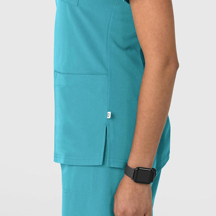 WonderWink Women's Flex-n-Reach V-Neck Scrub Top, Teal Blue, Medium
