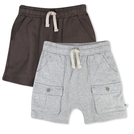 HonestBaby 2-Pack Cargo Shorts 100% Organic Cotton for Infant Baby and Toddler, Boys, Girls, Khaki, 0-3 Months