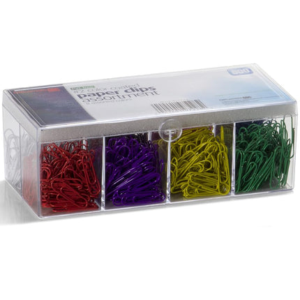 Officemate PVC-Free Color Coated Paper Clips, #2, 800 per Reusable Plastic Organizer with 8 Compartments (97228)