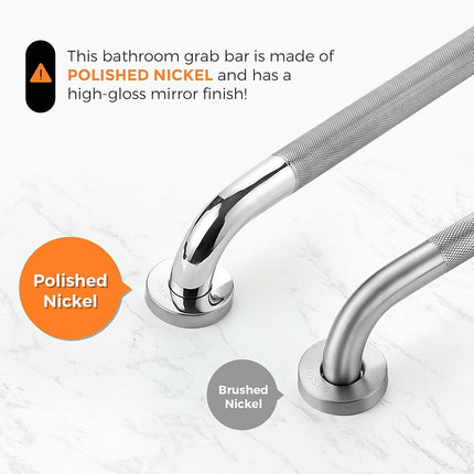 Grab Bars for Bathtubs and Showers- 1-1/4 x 16 Angled Shower Grab Bar for Seniors Knurled Stainless Steel Handicap Grab Bars for Wall (Polished Nickel, 2 Pack)