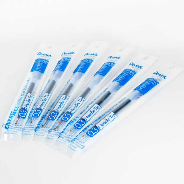 Tinta de repuesto Pentel - para bolígrafo de gel EnerGel, punta de aguja de 0,3 mm, extrafina, tinta azul, paquete de 6 recambios