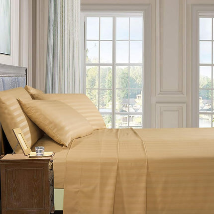 Elegant Comfort Softest and Coziest 4-Piece Sheet Set - 1500 Premium Hotel Quality Microfiber - Luxurious Wrinkle Resistant 4-Piece Damask Stripe Bed Sheet Set, Twin XL, Camel/Gold