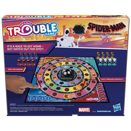 Trouble: Juego de Spider-Man Cruzando el Spider-Verso Parte Uno para fans de Marvel, de 8 años en adelante, juego para 2 a 4 jugadores, con tablero giratorio