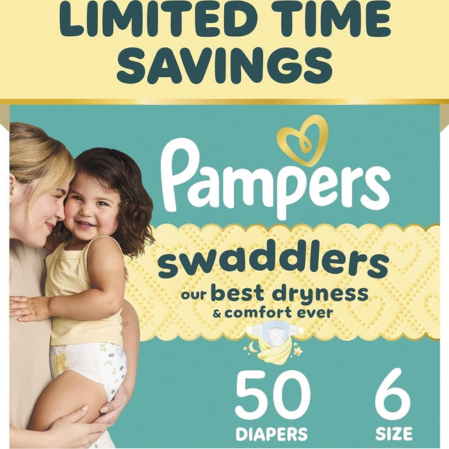 Diapers Size 6, Pampers Swaddlers Disposable Baby Diapers, Super Pack, 50 Count
