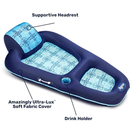 Aqua Luxury Water Lounge, X-Large, Inflatable Pool Float with Headrest, Backrest & Footrest, Navy/Light Blue