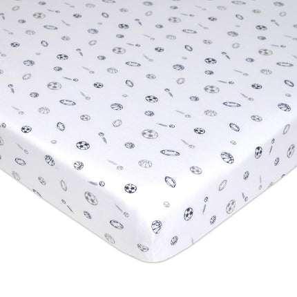 American Baby Company Printed 100% Natural Cotton Value Jersey Knit Fitted Pack N Play Playard Sheet, Navy/Grey Sports, for Boys and Girls, 1 Count (Pack of 1)